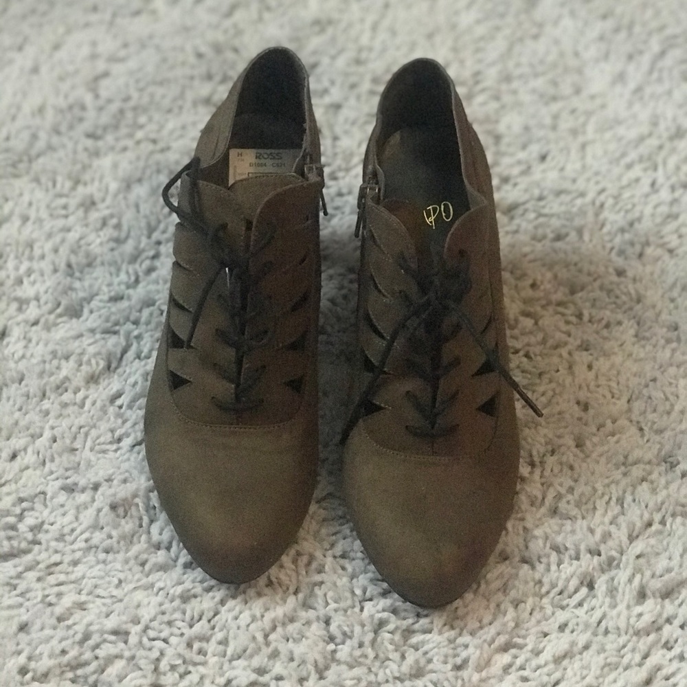 Olive green cutout ankle booties
